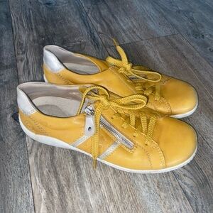 Remonte Yellow Leather Lace-up Shoes Side Zipper Women’s EU Size 38 US 7.5